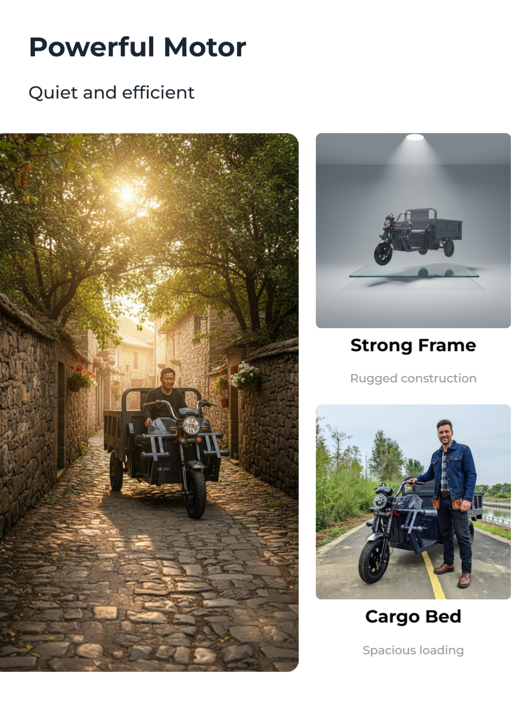 Heavy-duty tires and advanced shock absorption system ensure a smooth, stable ride on rough industrial roads, even with maximum load capacity.