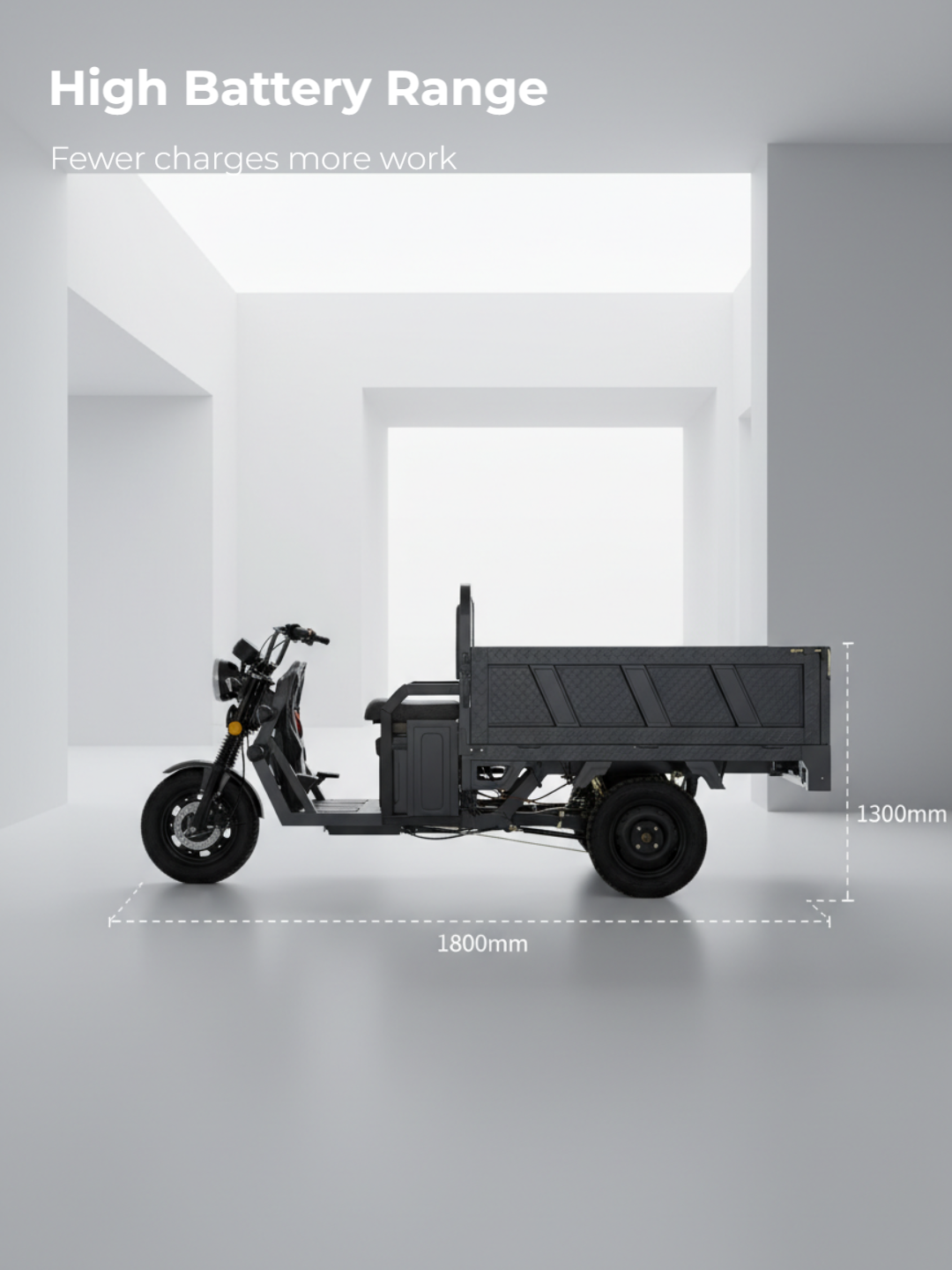 Ergonomic seating and spacious driving area on our carbon steel electric cargo tricycle, providing comfort and support for long hours of industrial operation.
