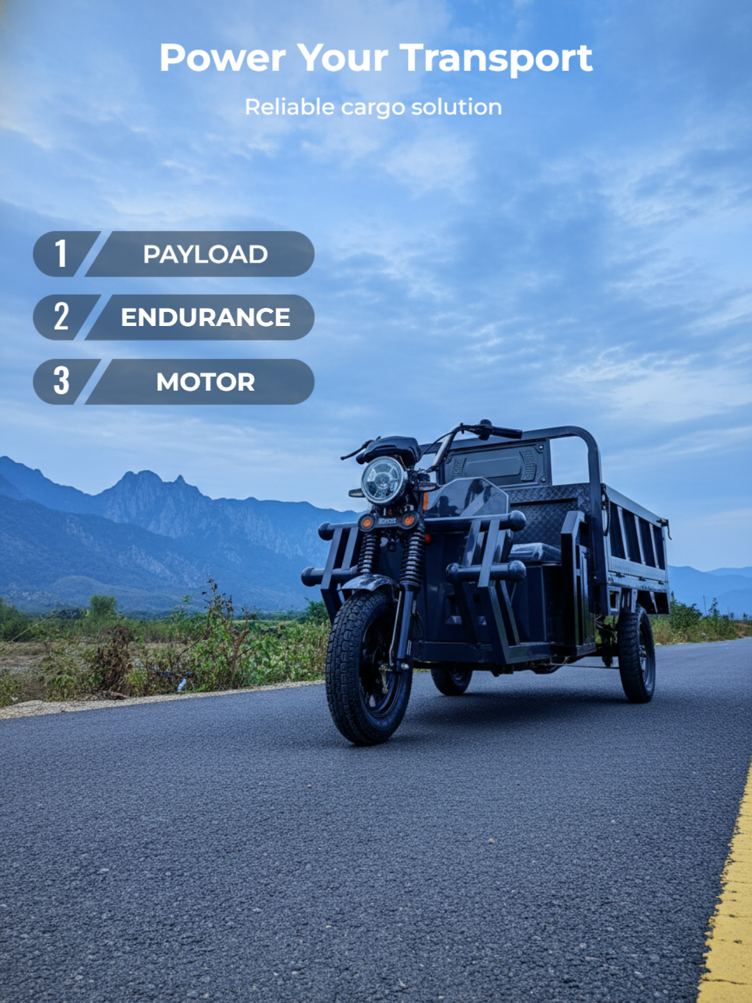 Fast-charging capability on our carbon steel electric cargo tricycle ensures minimal downtime, supporting all-day industrial transport and heavy logistics operations.