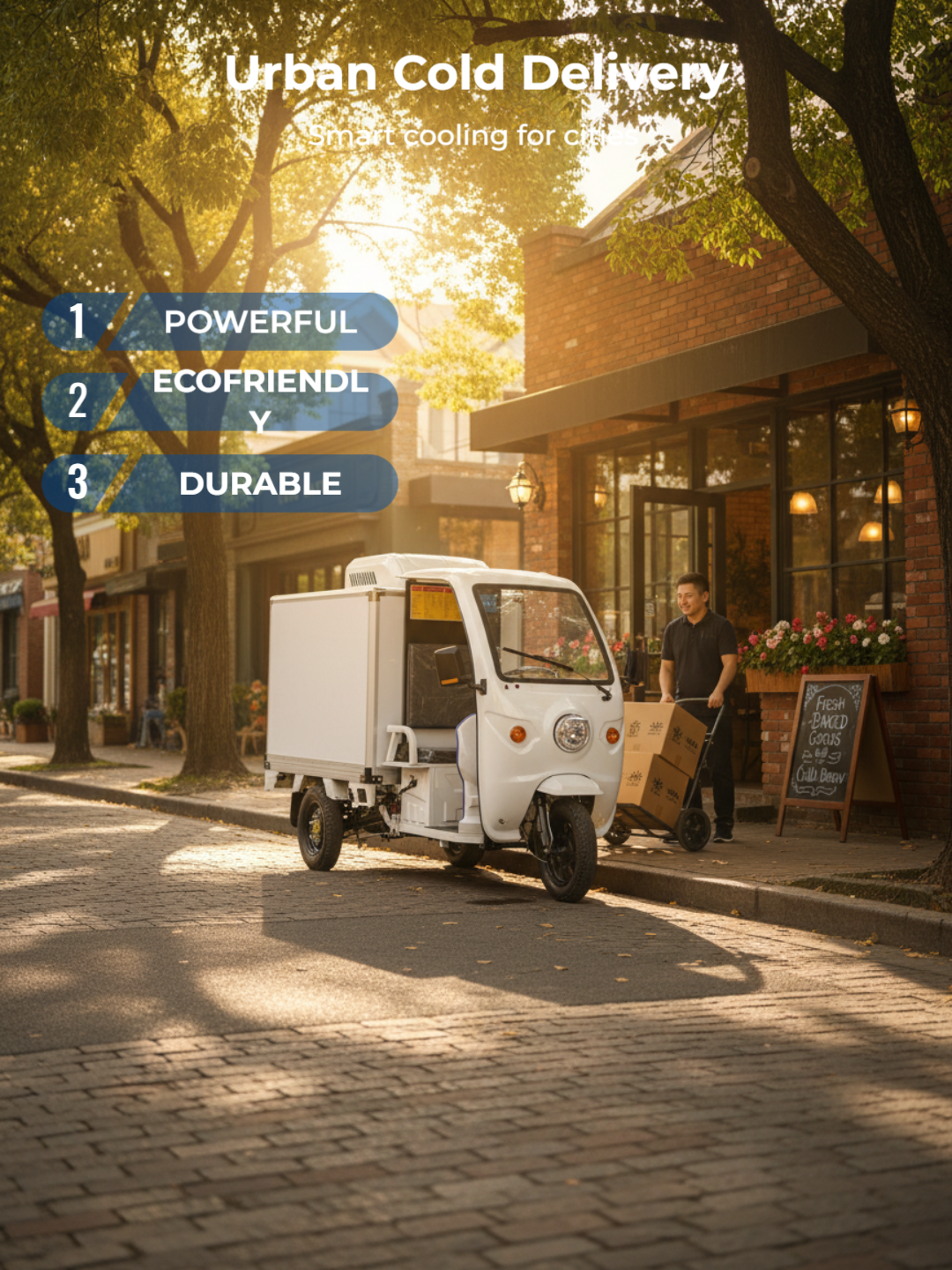 High-efficiency electric motor powers both vehicle driving and refrigeration systems, ensuring uninterrupted cold chain performance during full-day operations.