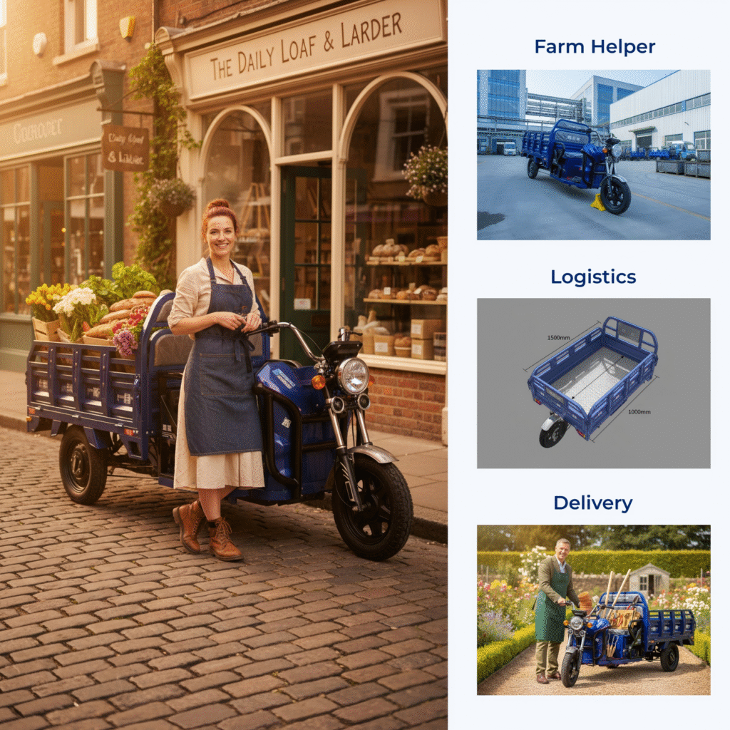 1500W high-torque motor and high-capacity lithium battery powering our heavy-duty electric cargo tricycle, delivering consistent performance for industrial transport.