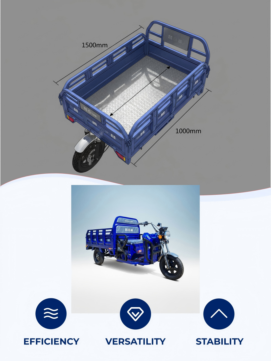Fast-charging capability on our heavy-duty electric cargo tricycle ensures minimal downtime, supporting all-day industrial transport and heavy logistics operations.