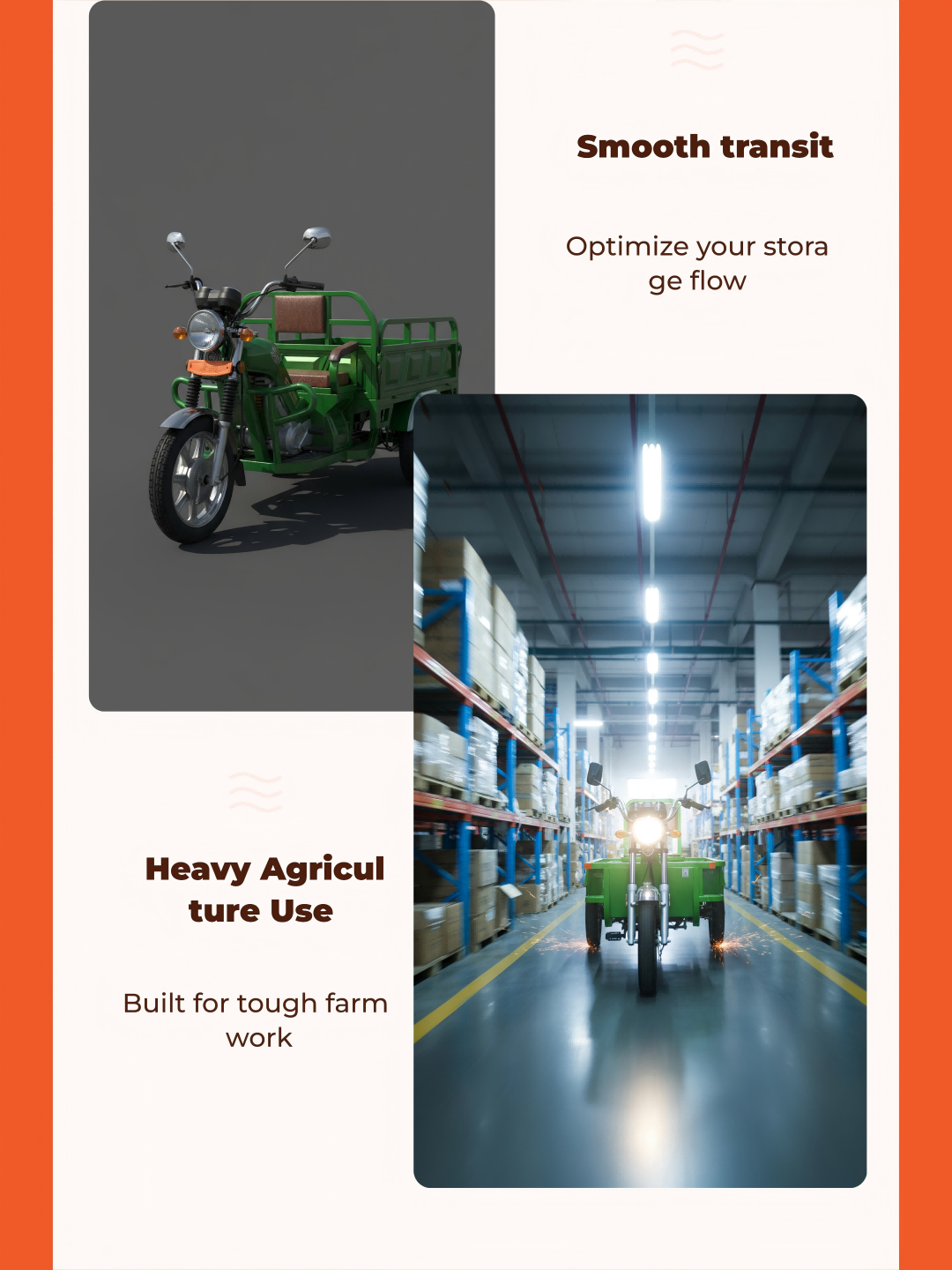 Heavy-duty tires and advanced shock absorption ensure a stable, smooth ride, even when transporting maximum loads across uneven factory floors.